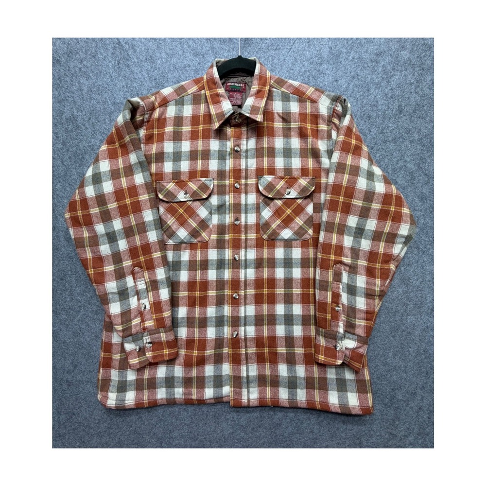 High Sierra Mervyns Mens Large Wool Quilted Plaid Shirt Jacket Orange Brown